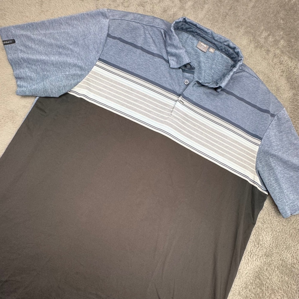 Ping Sensorcool Polo Shirt Mens Large Blue Black Striped Good Colorblock Golf